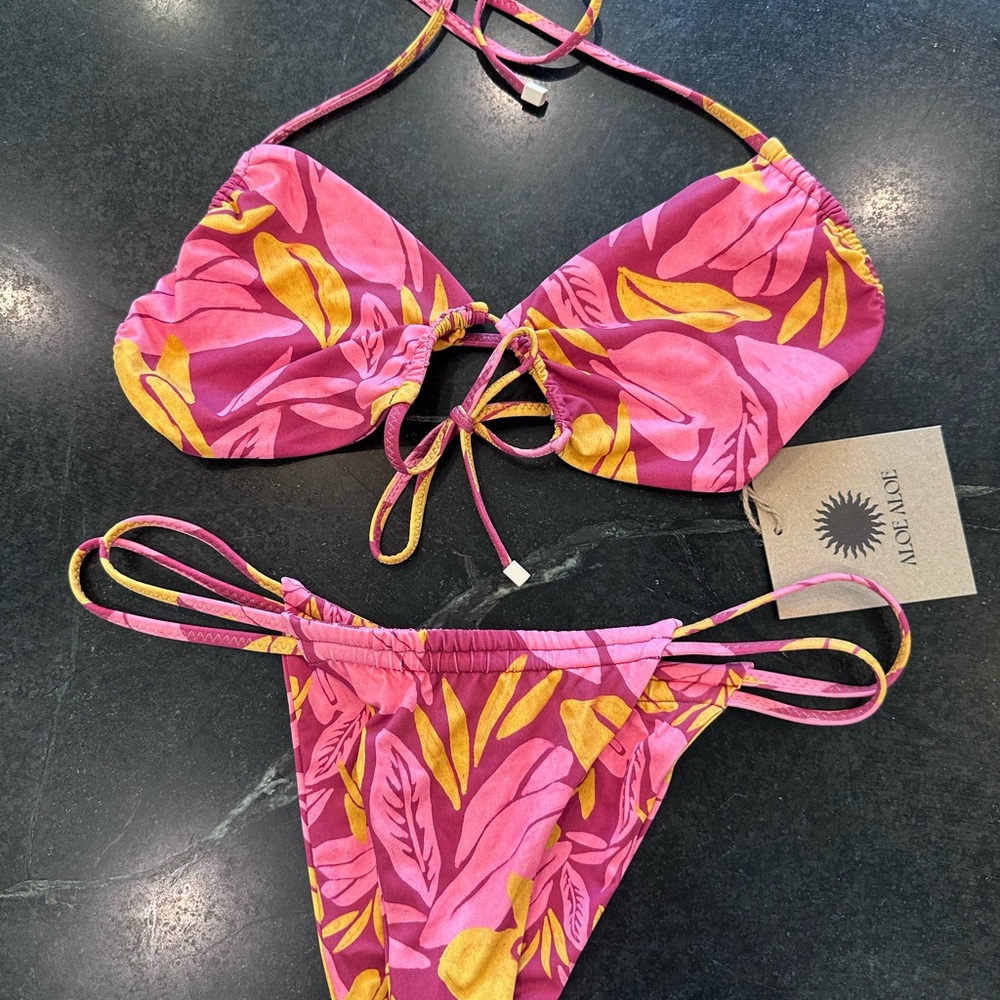 Pink and Yellow Floral Bikini Set